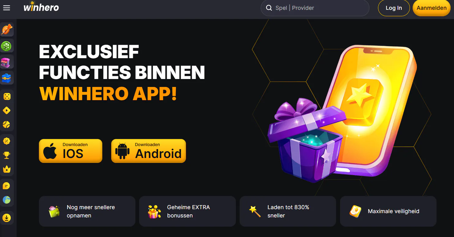 Officiële Winhero PWA-installatiepagina met installatie- en downloadopties