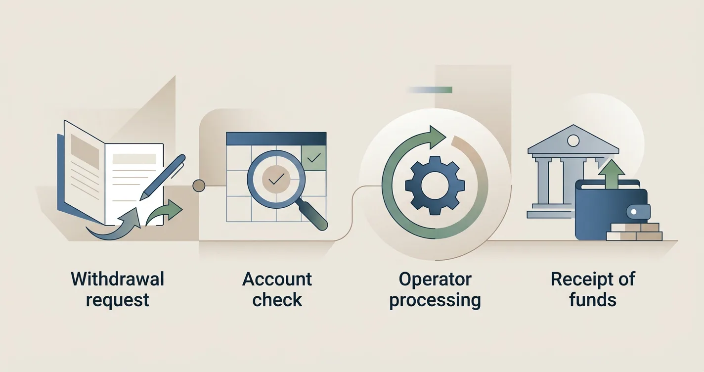 Illustratie van aanvraag, accountcontrole, verwerking en ontvangst van een opname